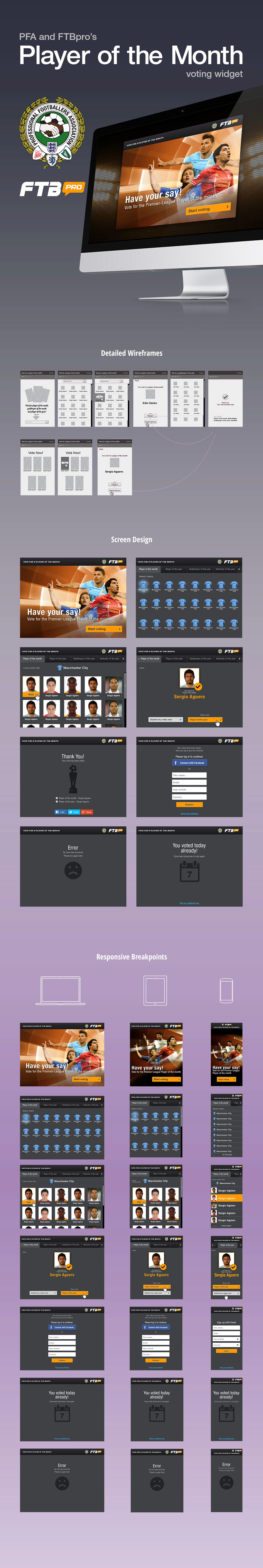 Design process for Player of the month, showcasing key stages and workflows