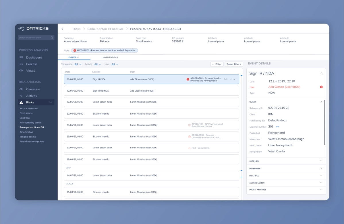 UI design for a Datatricks dashboard