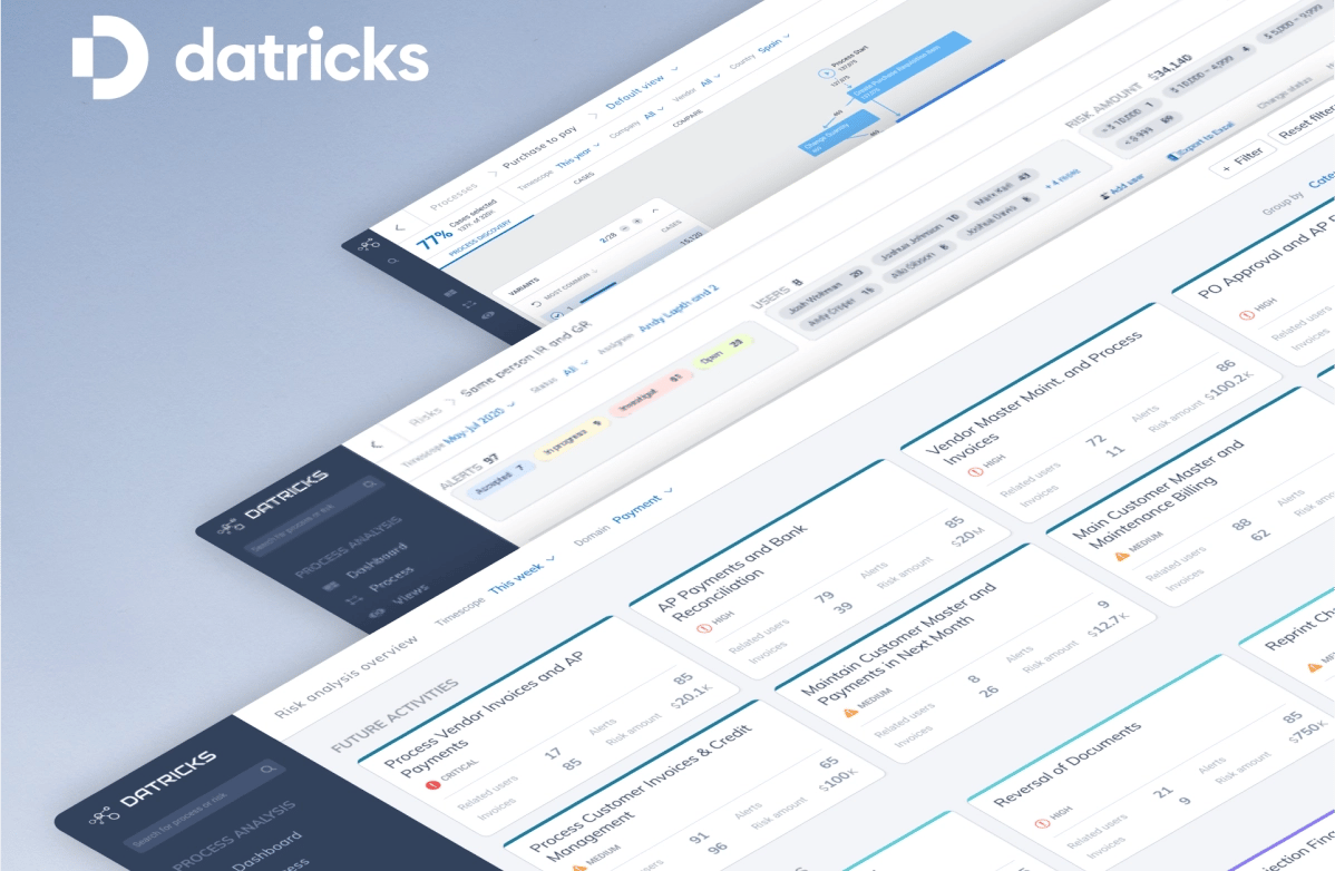 Screen mockups of a user-friendly dashboard for Datatricks