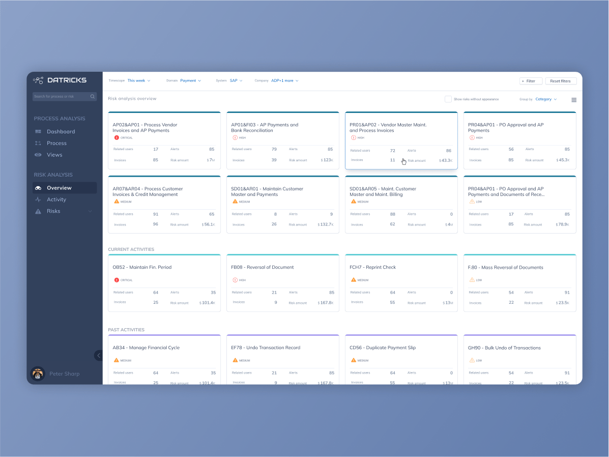 Overview page interface featuring multiple filter options for data refinement