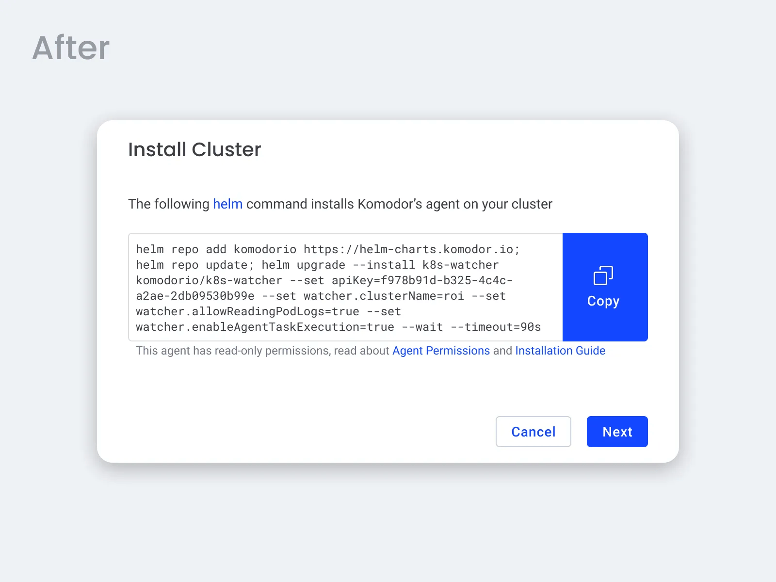 Install Cluster modal after redesign