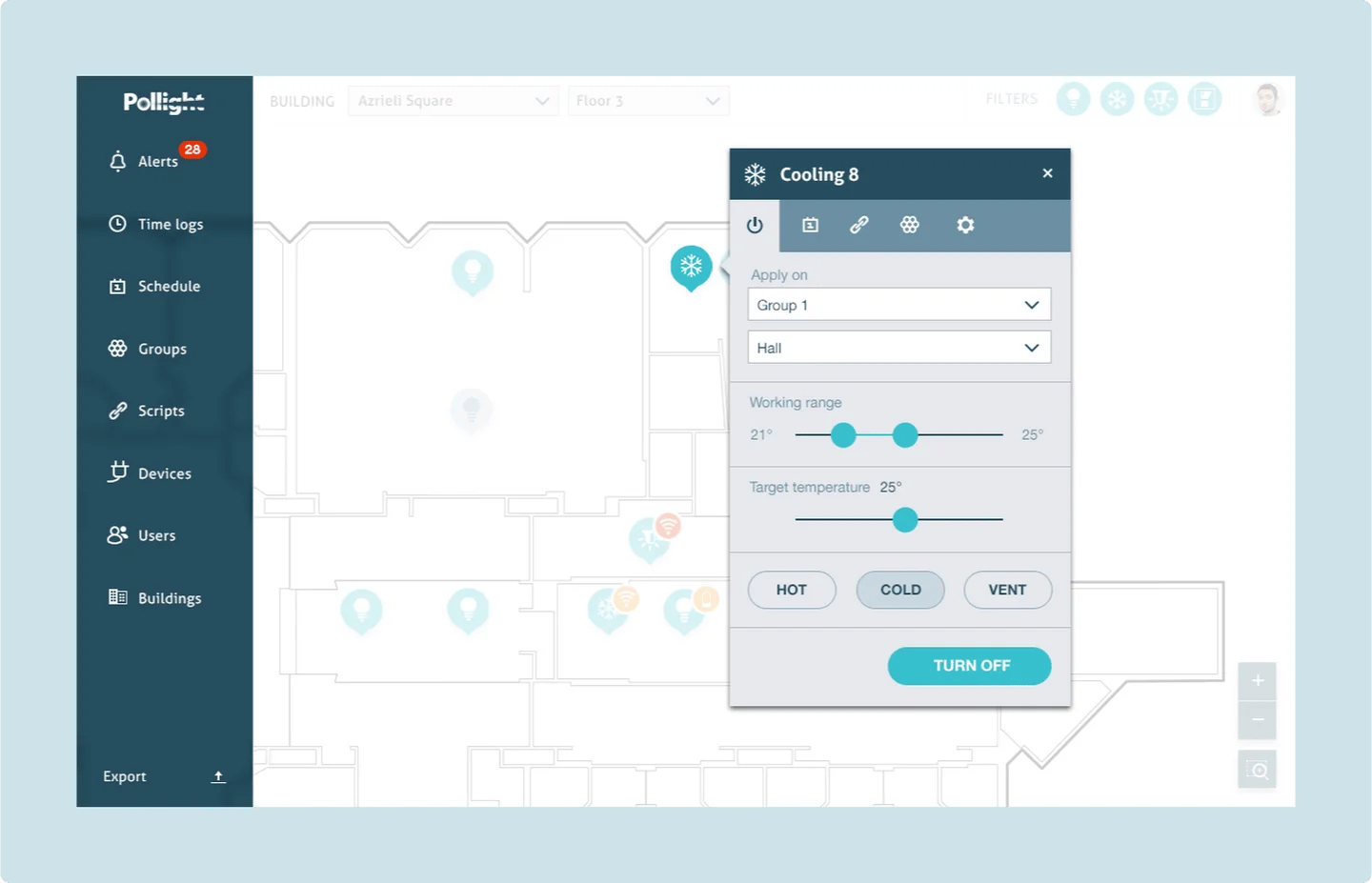 Single device control screen fo Pollight