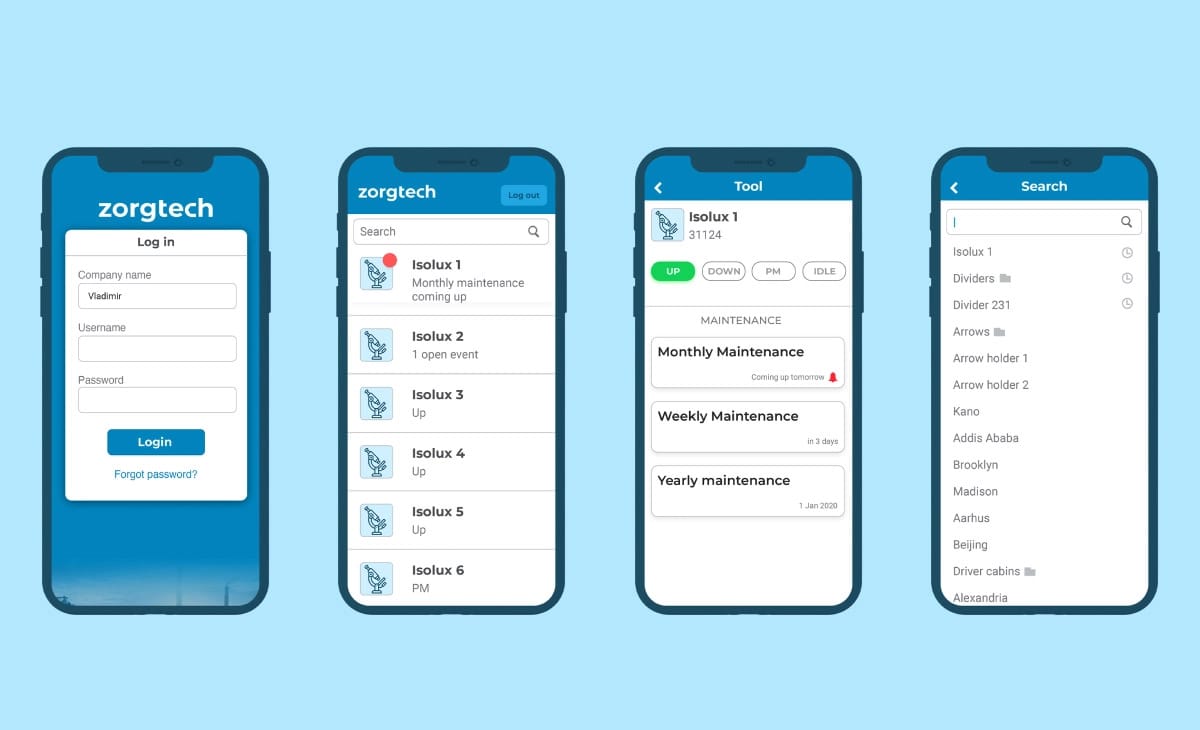 Zorgtech Mobile screens